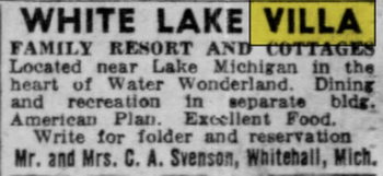 White Lake Villa Resort - June 1957 Ad (newer photo)